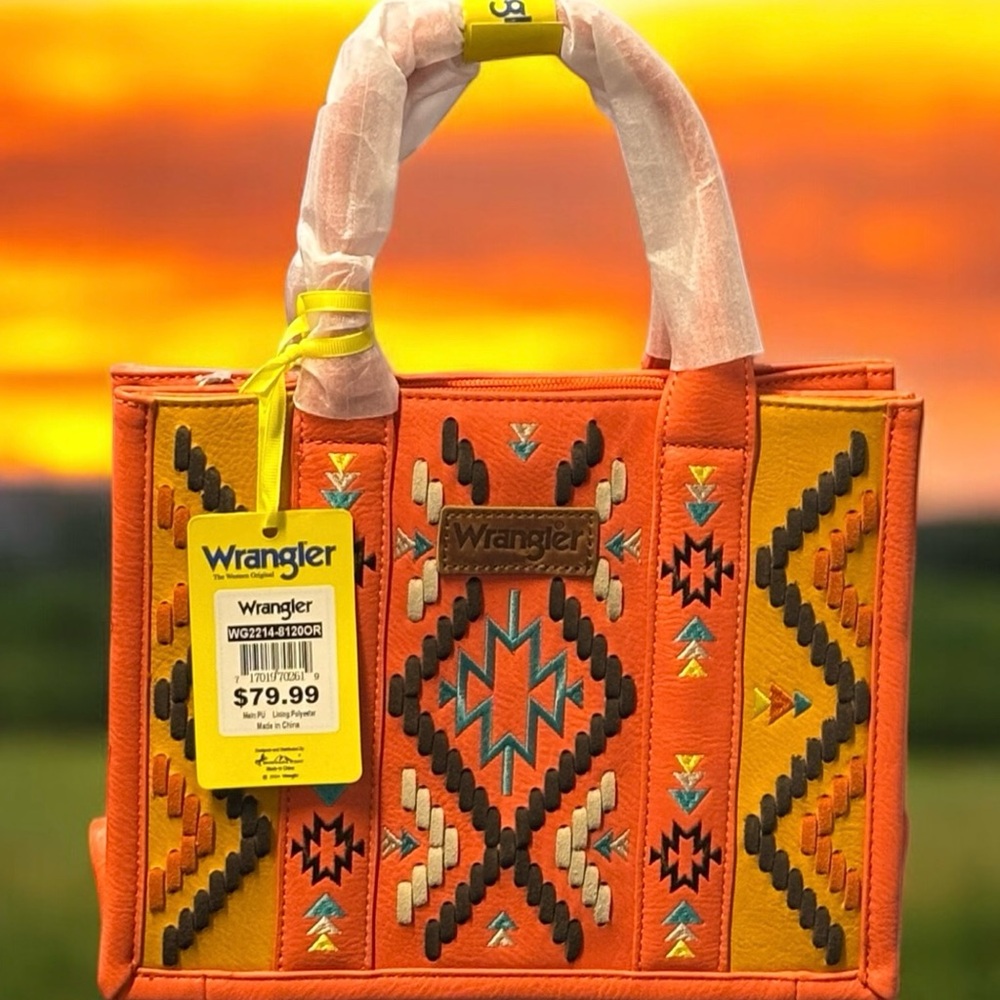 Wrangler Orange Aztec Whipstitch Patterned Women's Tote